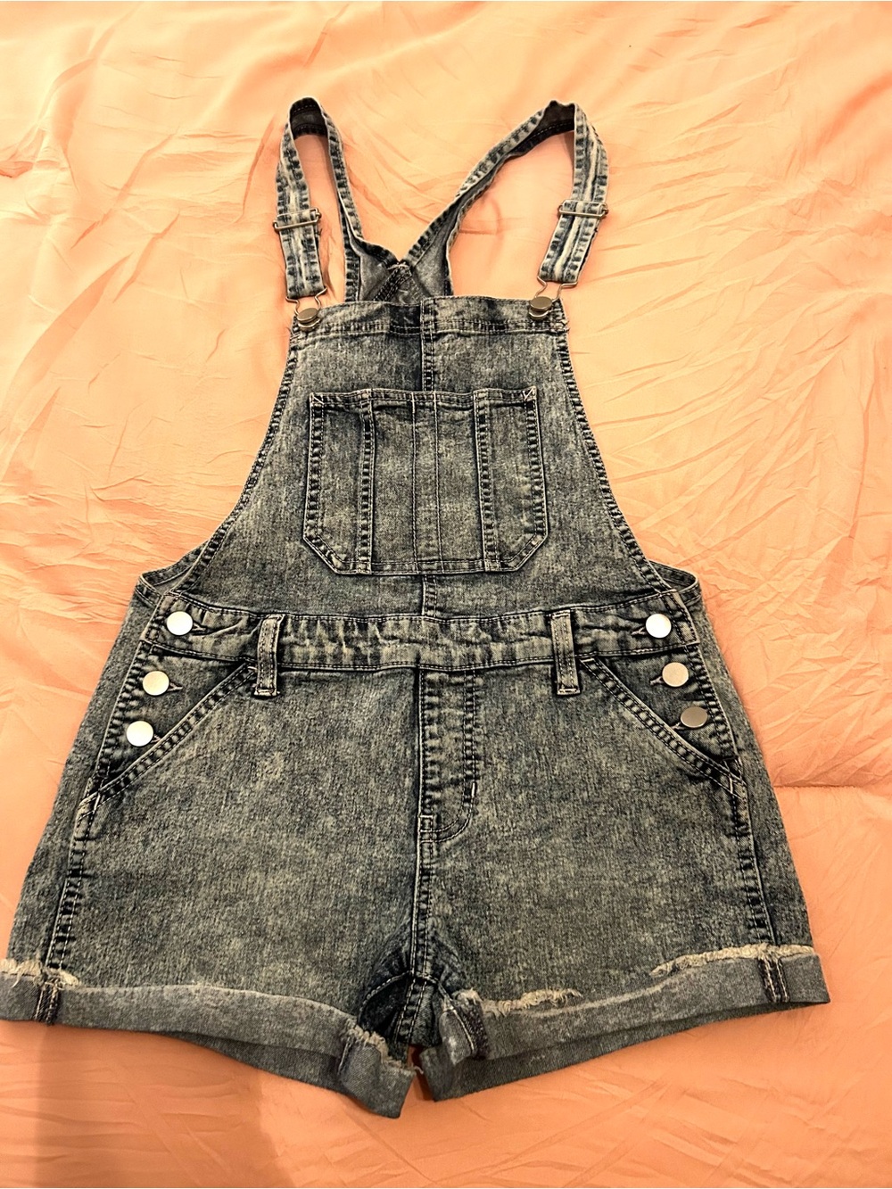 No Boundaries acid washed blue denim overalls/romper. Size S.